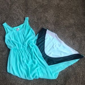 Mint green, navy blue and white maxi dress